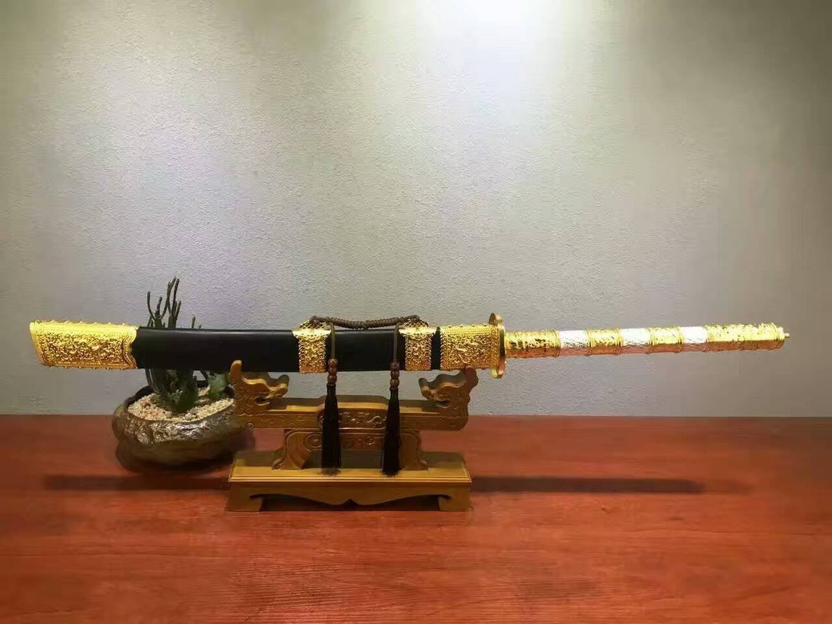 Kangxi collection sword,Damascus steel,Alloy,Black scabbard - Chinese sword shop