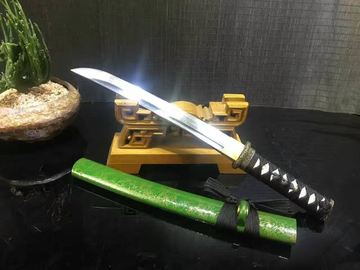 Wakizashi/Samurai/High carbon steel blade/Green paint Scabbard/Alloy/Length 20" - Chinese sword shop
