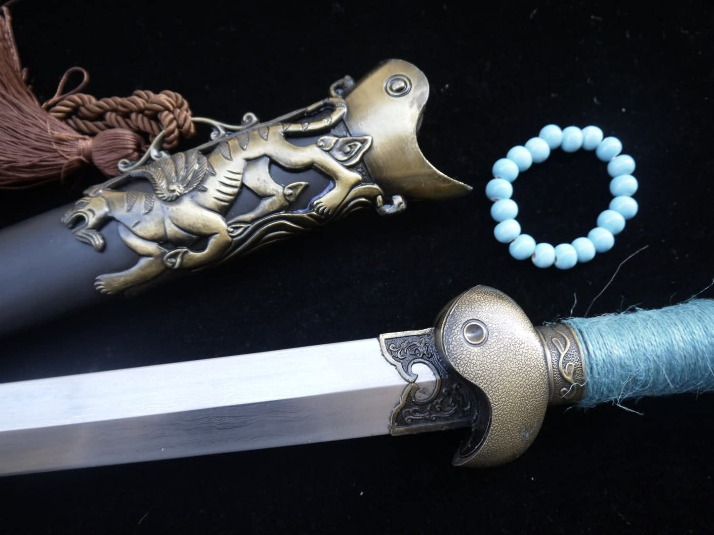 Xuanwu jian,Forged Damascus Steel Blade,Alloy Fittings,Heat Tempered