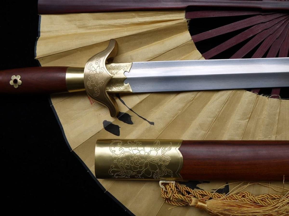 Tai Chi sword/Pattern steel blade/Redwood scabbard/Copper hand-carved pattern - Chinese sword shop