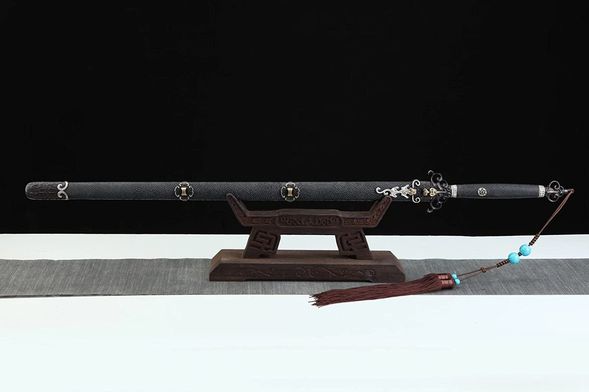 Fire Dragon Sword,Forged Damascus Steel Blade,Skin Scabbard,Brass Fittings