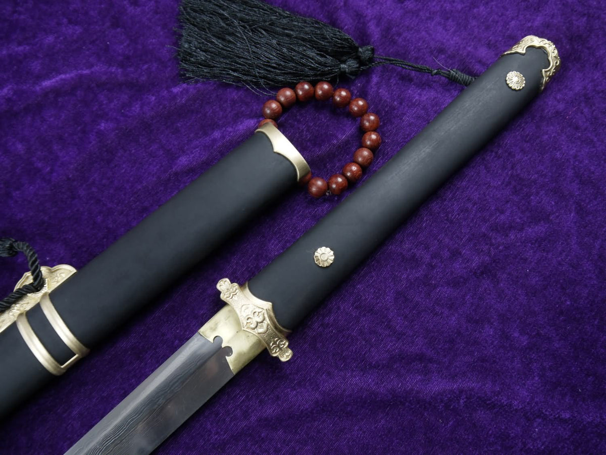 Tang jian/Damascus Steel blade/Black scabbard/Brass fittings/Full Tang - Chinese sword shop