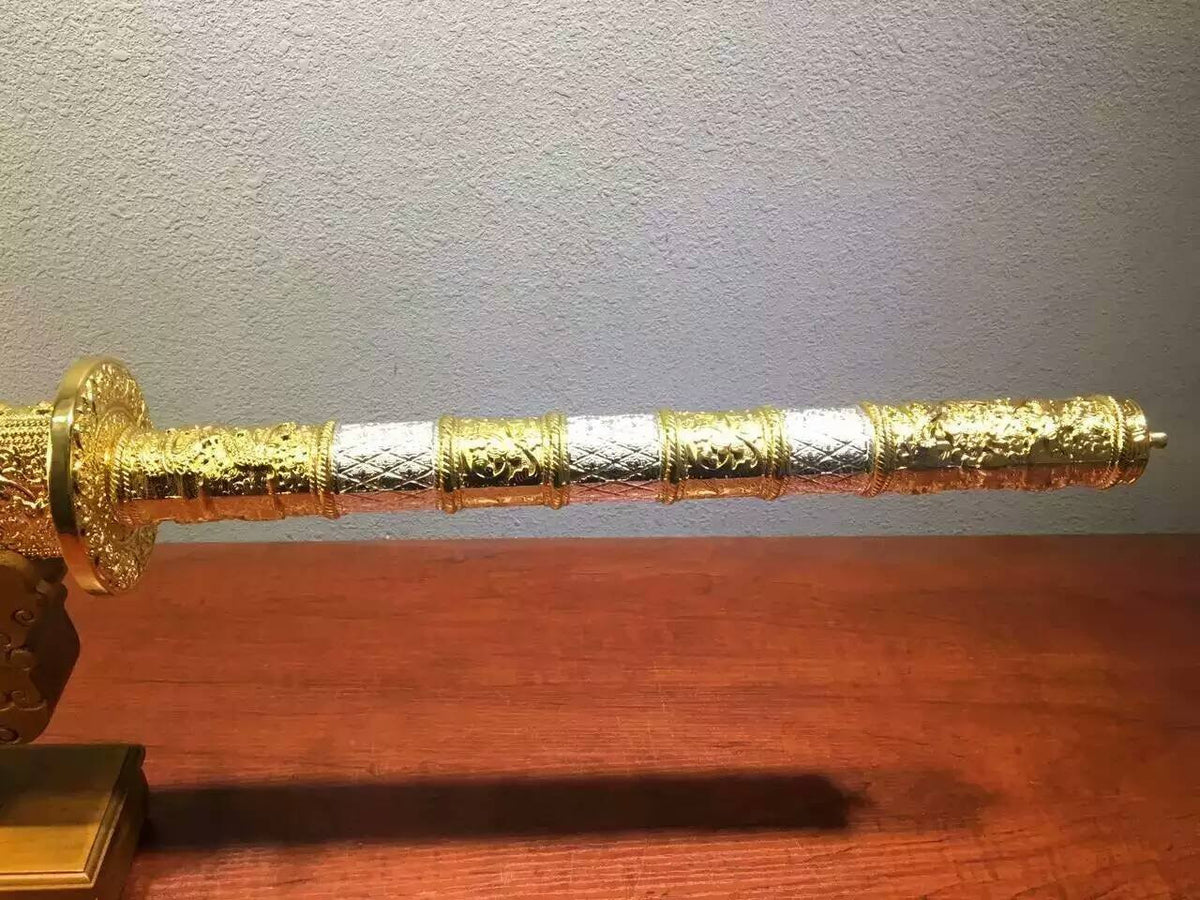 Kangxi collection sword,Damascus steel,Alloy,Black scabbard - Chinese sword shop