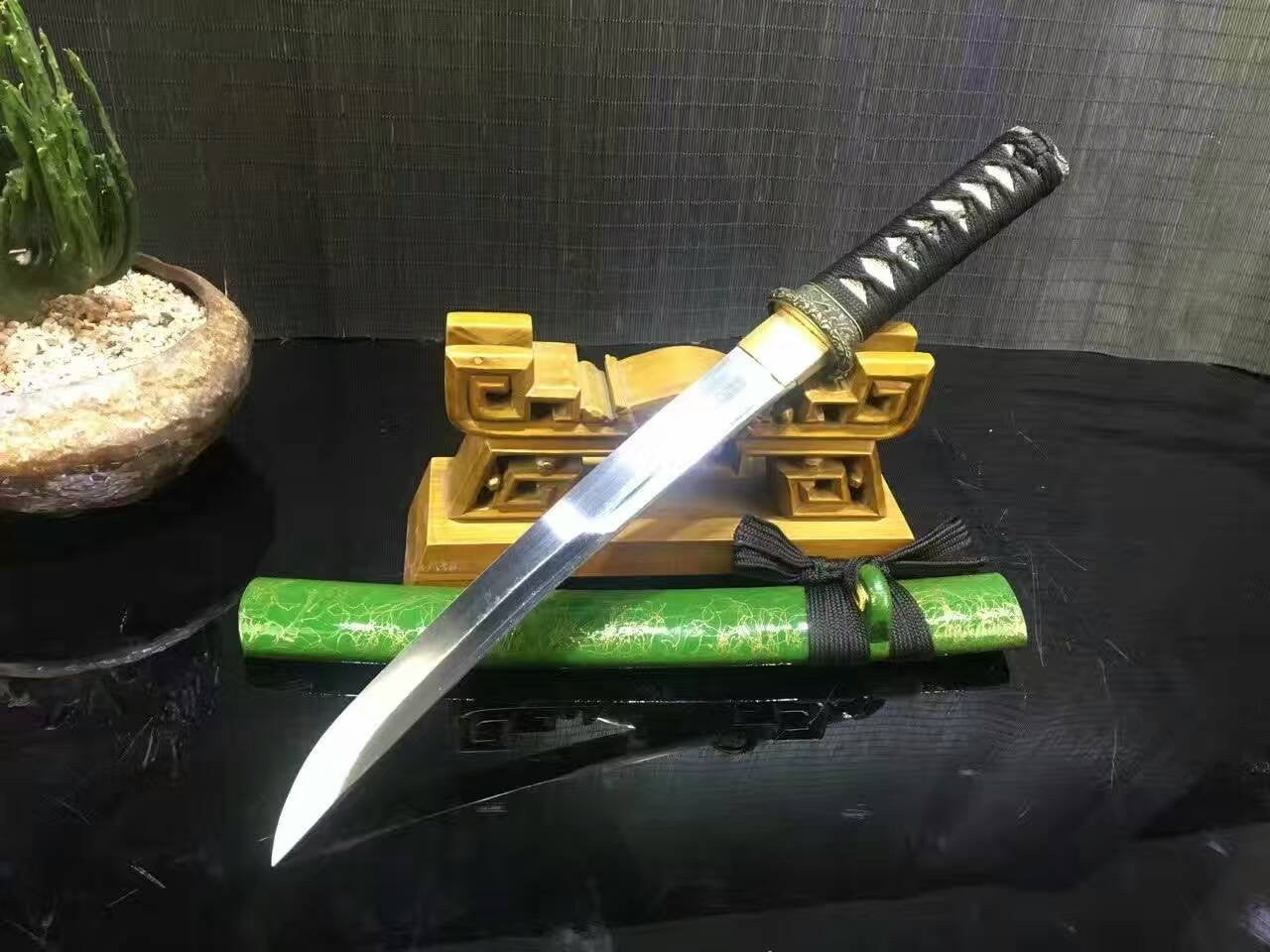 Wakizashi/Samurai/High carbon steel blade/Green paint Scabbard/Alloy/Length 20" - Chinese sword shop