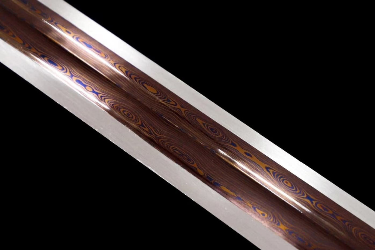 LOONGSWORD,Ruyi jian,Damascus Steel red Blade,Redwood Scabbard,Alloy Fittings