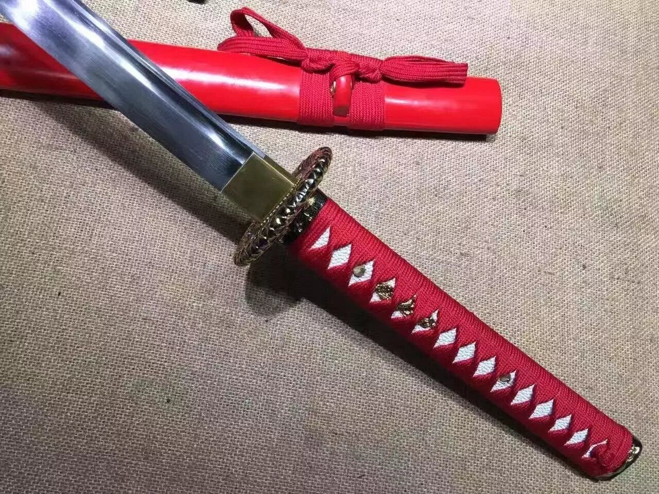 katana/Samurai sword/Medium carbon steel/Alloy fitted/Red paint Koshirae - Chinese sword shop