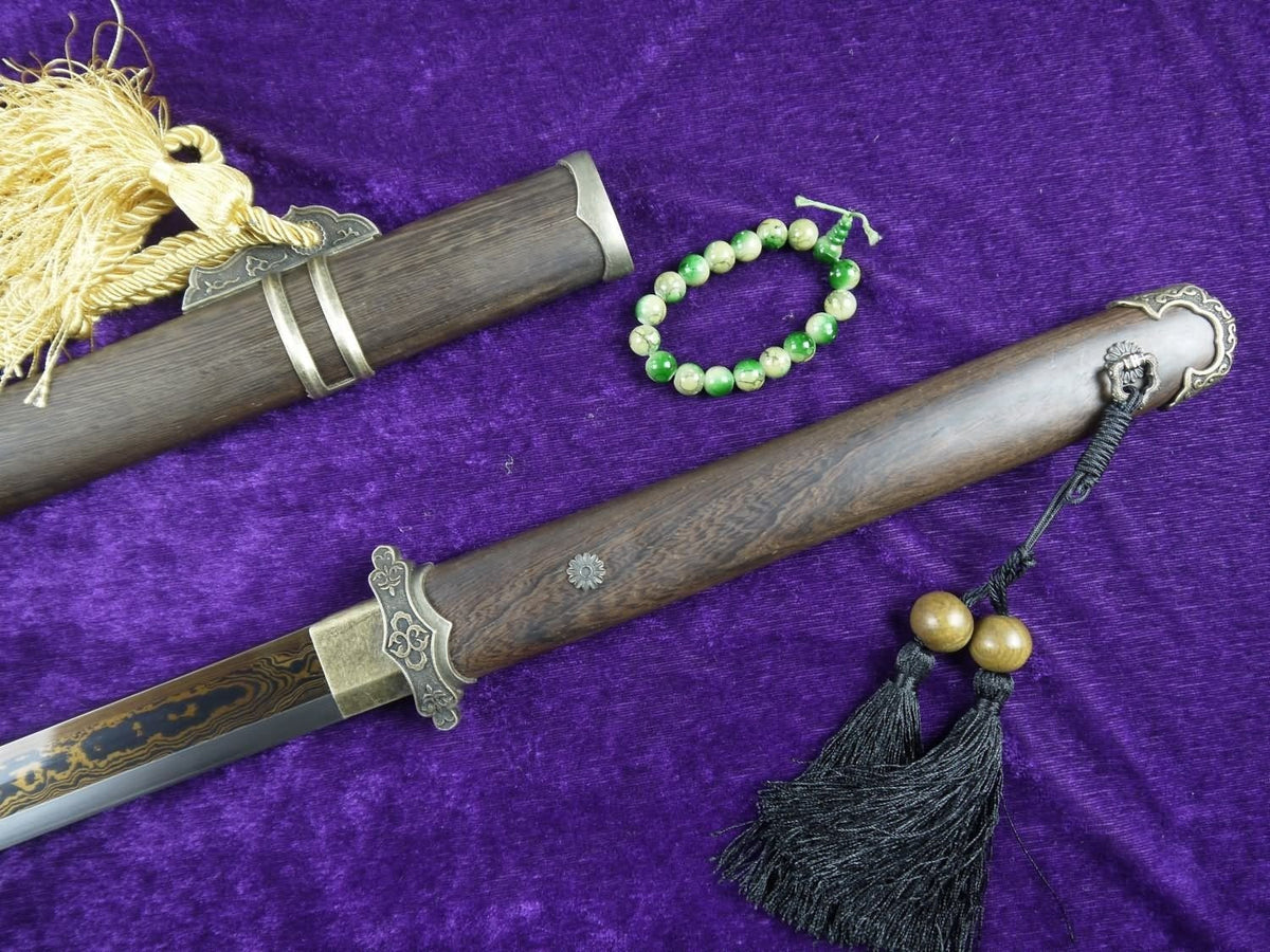 Tang dao sword/Damascus Steel blade/Rosewood Saya/Alloy fittings/Length 39" - Chinese sword shop