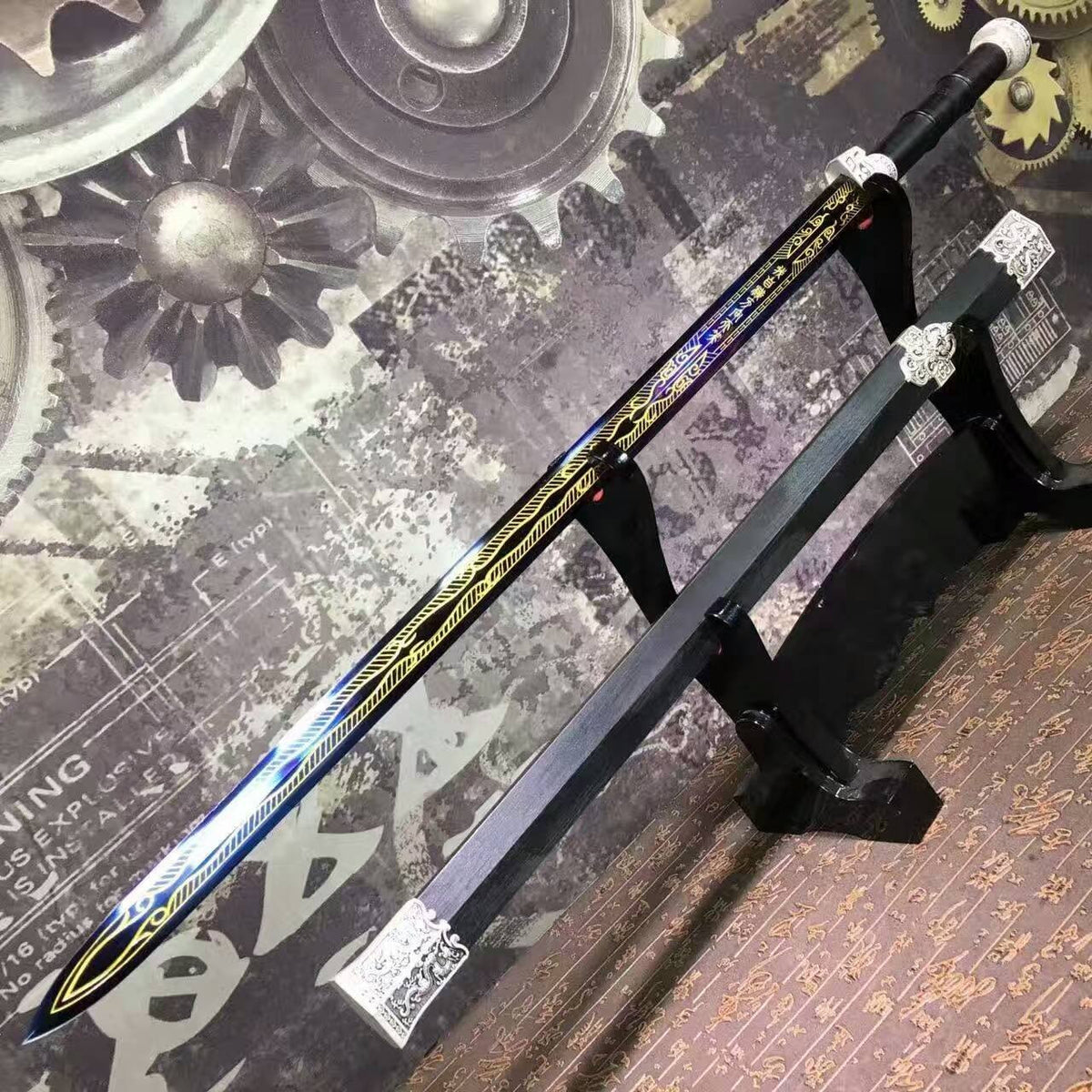 Han Jian/High carbon steel eight surface blade/Black scabbard/Length 39" - Chinese sword shop