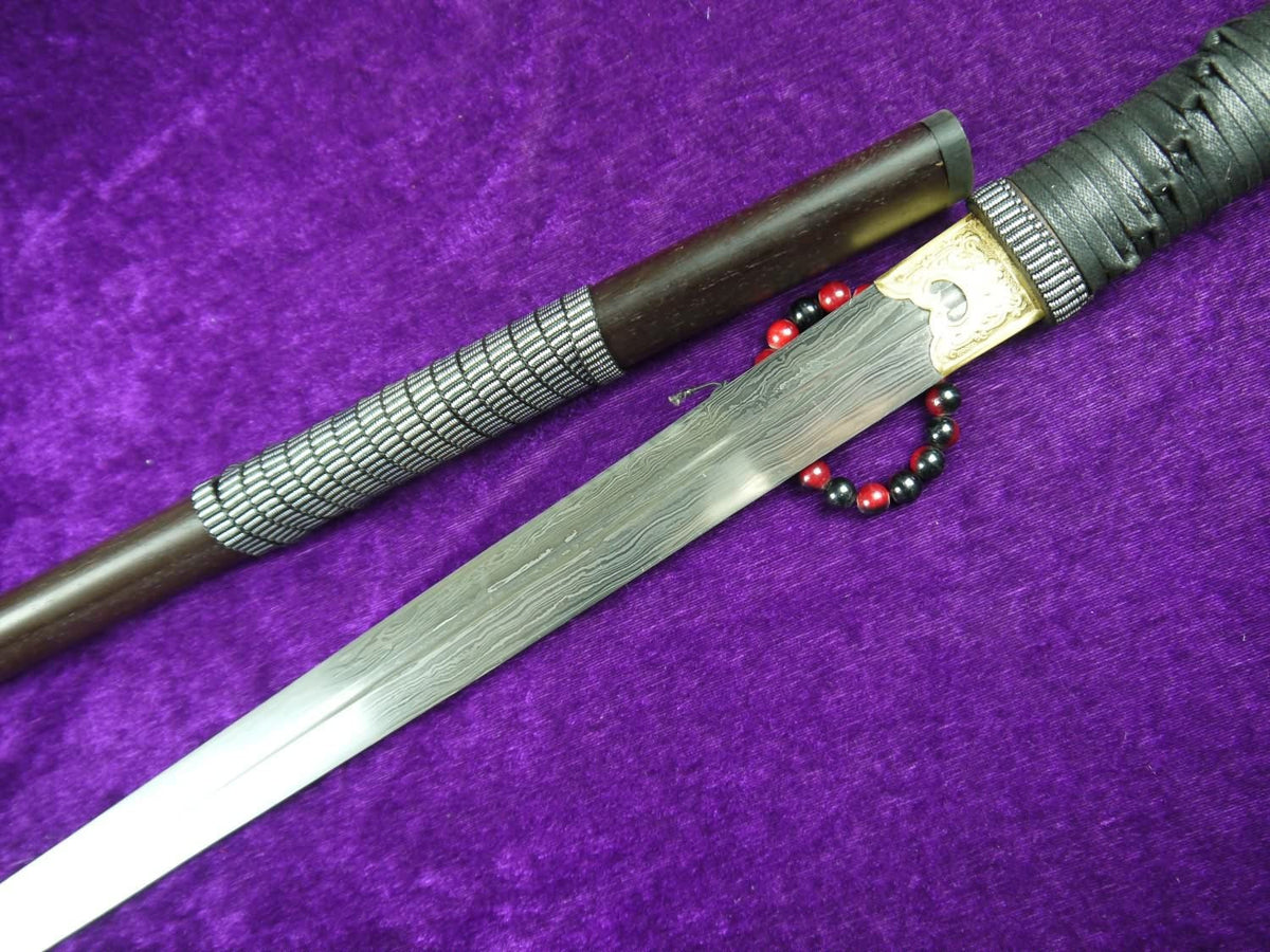 Chinese sword/Damascus steel Single groove blade/Full tang/Rosewood - Chinese sword shop