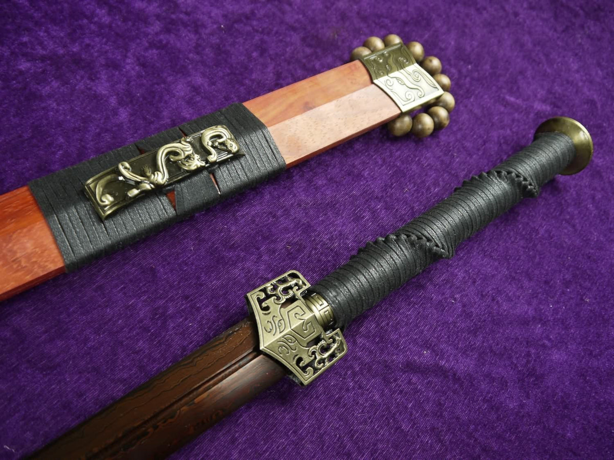 Han swords/Damascus steel red blade/Redwood scabbard/Alloy/Length 39" - Chinese sword shop