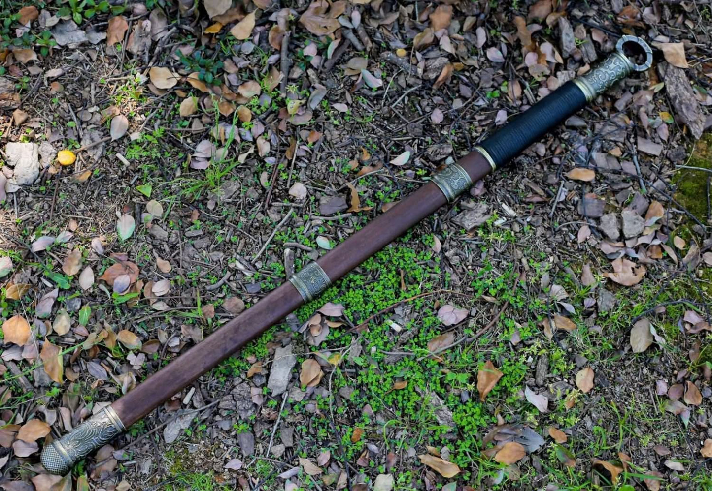 LOONGSWORD,Tang dao Real Forged T10 Steel Blade with Alloy Fittings and Rosewood Scabbard