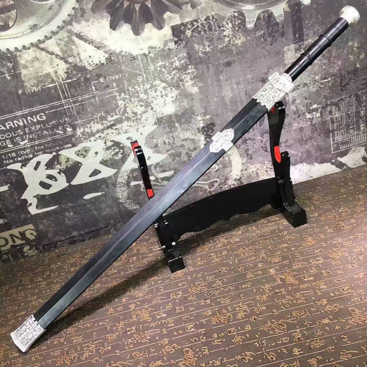 Han Jian/High carbon steel eight surface blade/Black scabbard/Length 39" - Chinese sword shop