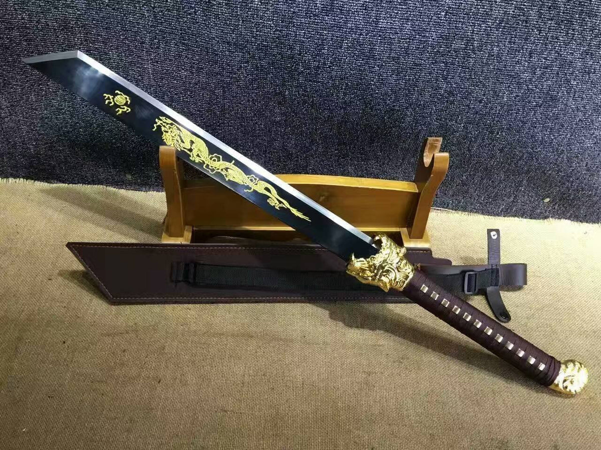 Dragon machete/Outdoor knife/Manganese steel/Brown leather scabbard - Chinese sword shop