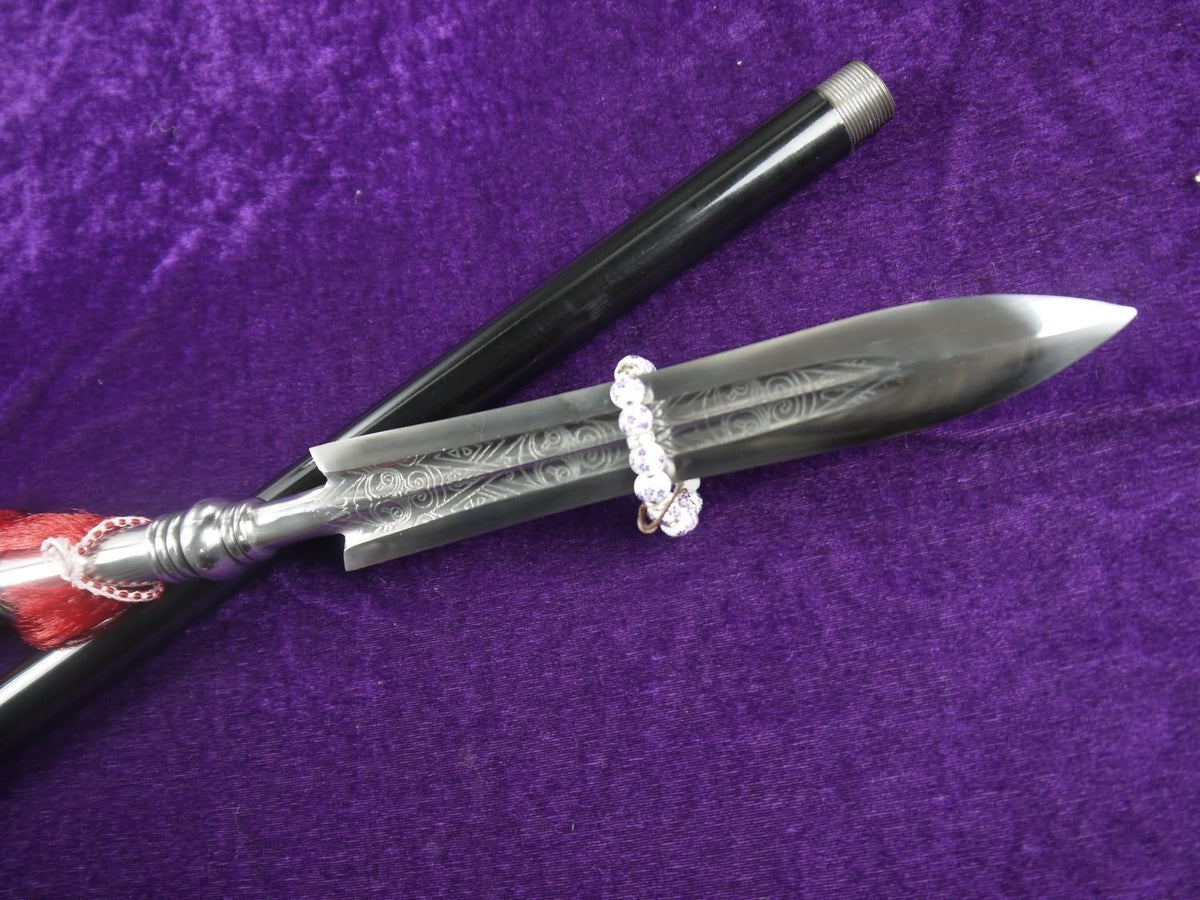 Taichi spear/Stainless steel/hand-made carved patterns/Two rod/Kung fu - Chinese sword shop