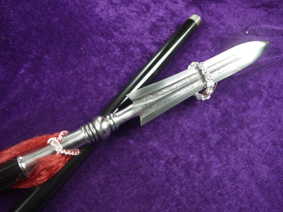 Taichi spear/Stainless steel/hand-made carved patterns/Two rod/Kung fu - Chinese sword shop