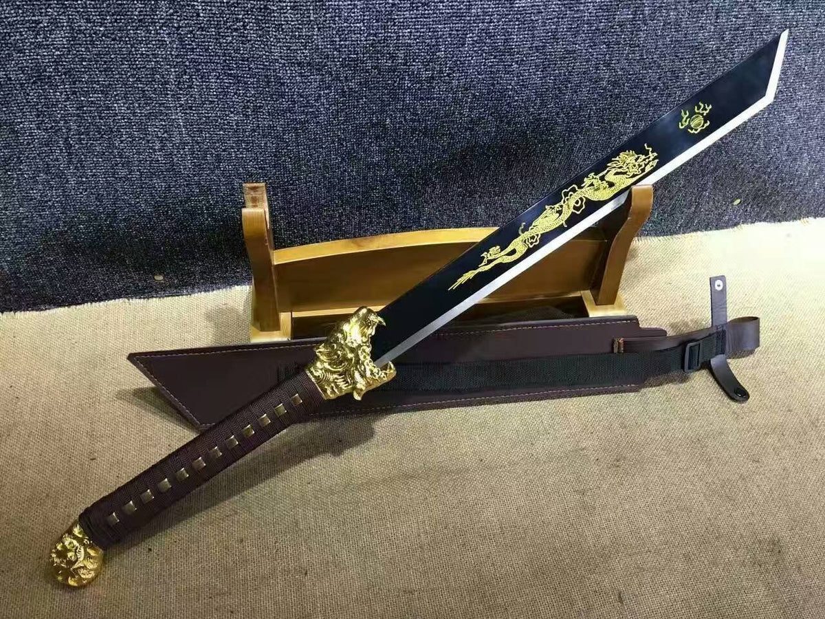 Dragon machete/Outdoor knife/Manganese steel/Brown leather scabbard - Chinese sword shop