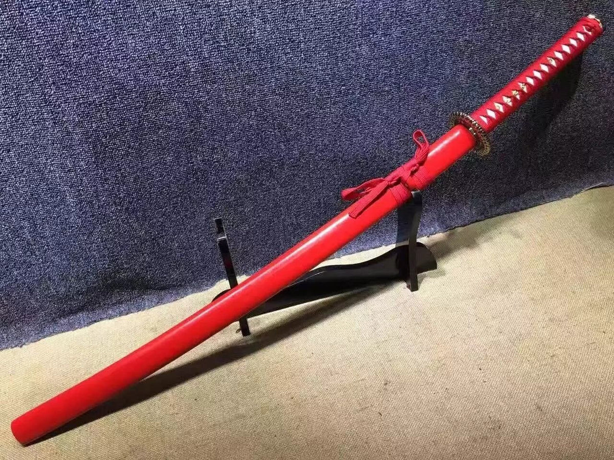katana/Samurai sword/Medium carbon steel/Alloy fitted/Red paint Koshirae - Chinese sword shop