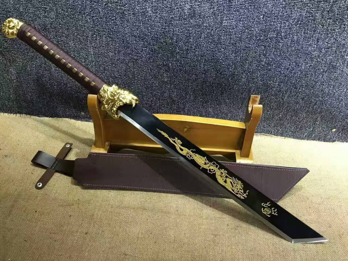 Dragon machete/Outdoor knife/Manganese steel/Brown leather scabbard - Chinese sword shop