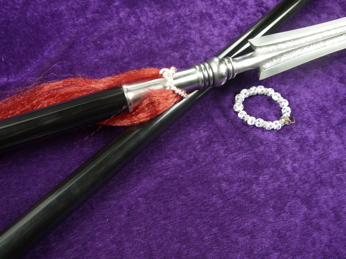 Taichi spear/Stainless steel/hand-made carved patterns/Two rod/Kung fu - Chinese sword shop