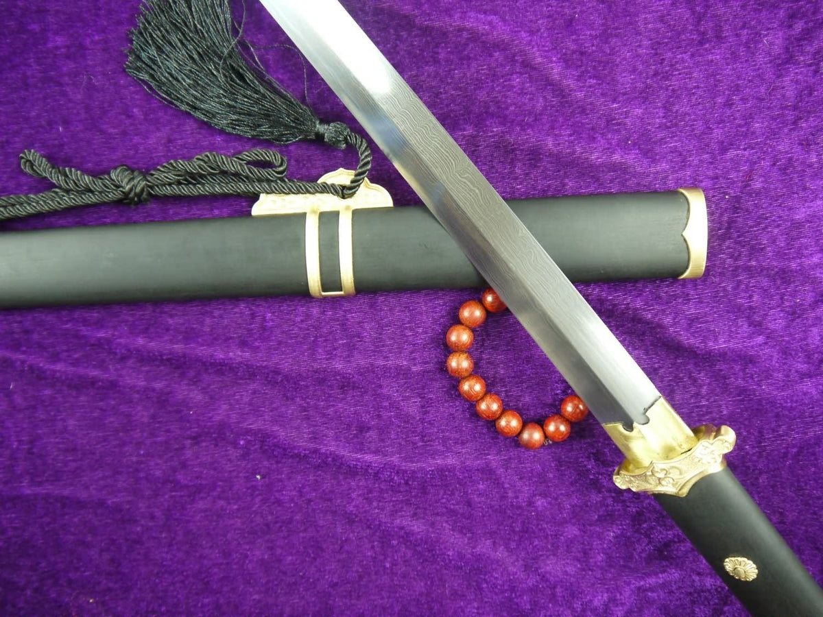 Tang jian/Damascus Steel blade/Black scabbard/Brass fittings/Full Tang - Chinese sword shop