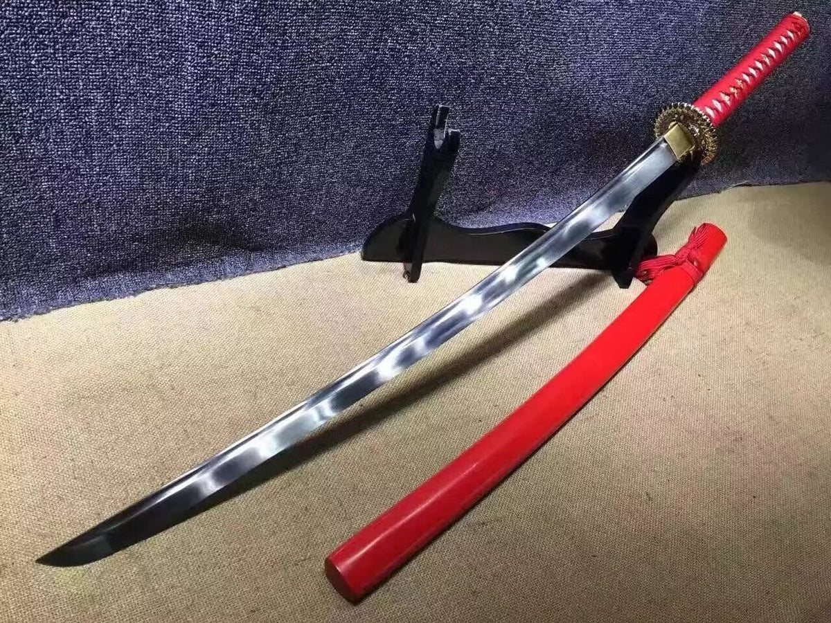 katana/Samurai sword/Medium carbon steel/Alloy fitted/Red paint Koshirae - Chinese sword shop