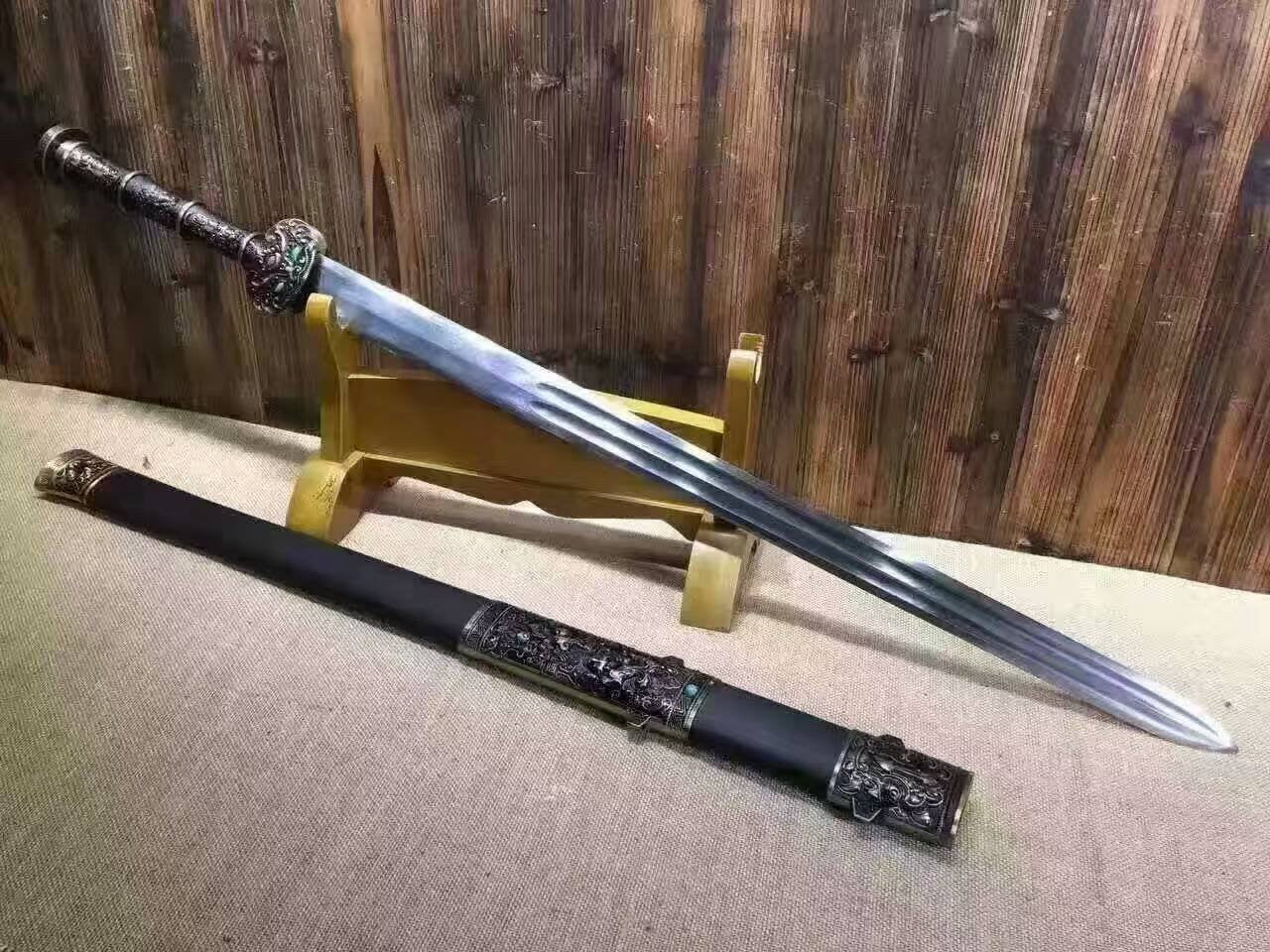 Warring States sword(Pattern steel blade,Black scabbard,Alloy fitted)Length 39" - Chinese sword shop