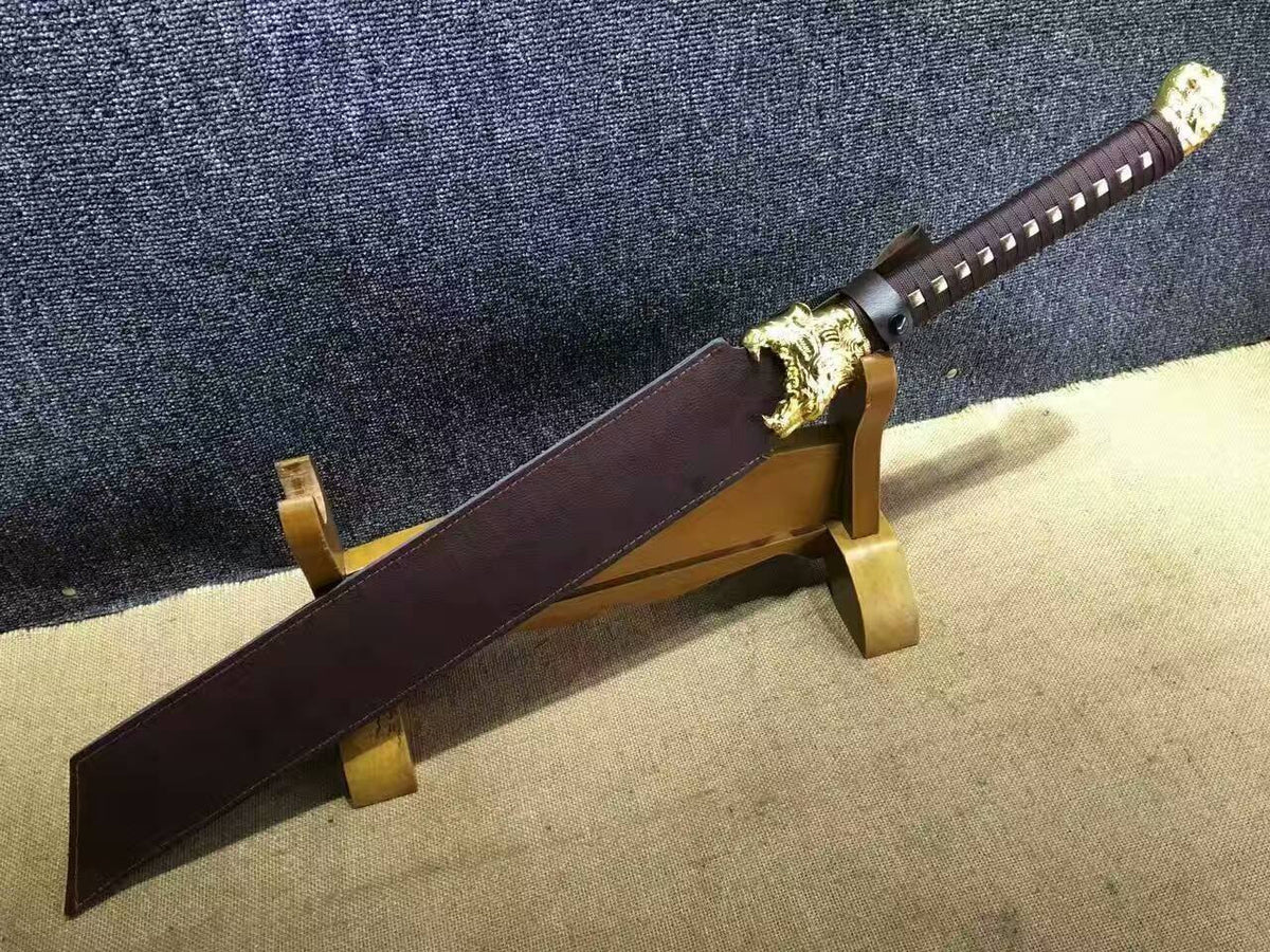Dragon machete/Outdoor knife/Manganese steel/Brown leather scabbard - Chinese sword shop