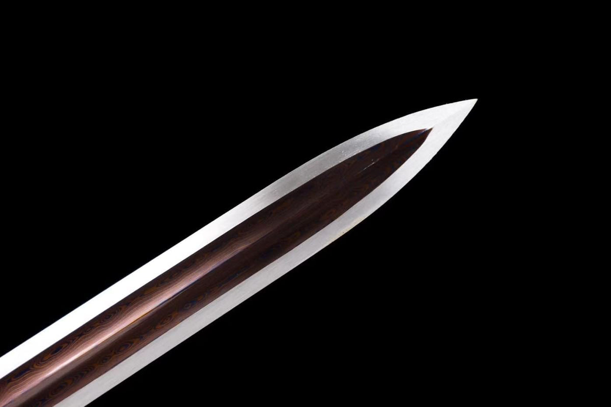 LOONGSWORD,Ruyi jian,Damascus Steel red Blade,Redwood Scabbard,Alloy Fittings