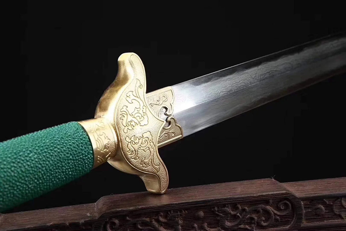 Green Tai Chi Jian – Pattern Steel with Brass Fittings