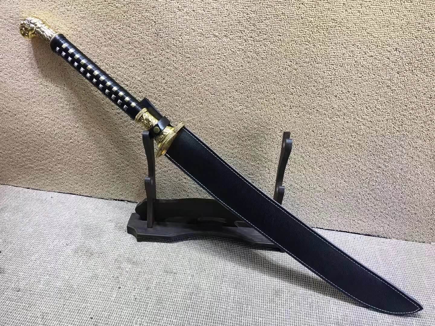 Hunting knife,High carbon steel blade,Leather scabbard,Alloy fitting - Chinese sword shop