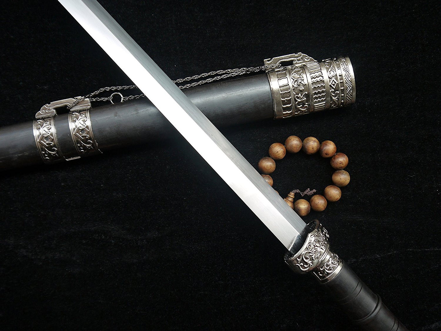 Longquan sword(High carbon steel blade,Black wood scabbard,Zinc-alloy fitted)Length 39" - Chinese sword shop