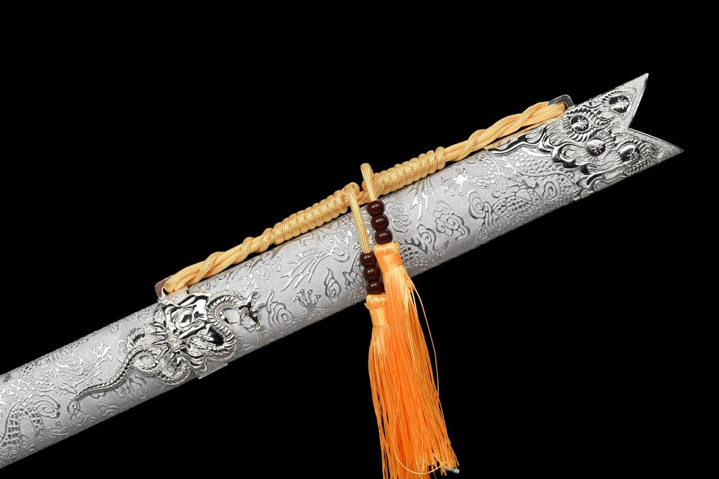 chinese sword,Dragon Tang dao,High Carbon Steel Blue Blade,Alloy Fittings,Silver Appearance,LOONGSWORD