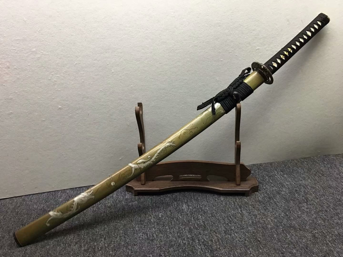 Nihontou katana,Handmade,High carbon steel burn blade,Brass,Full tang,A - Chinese sword shop