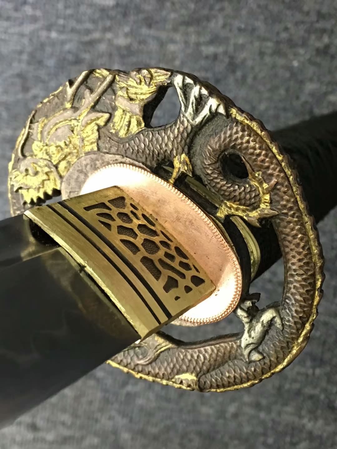 Nihontou katana,Handmade,High carbon steel burn blade,Brass,Full tang,A - Chinese sword shop