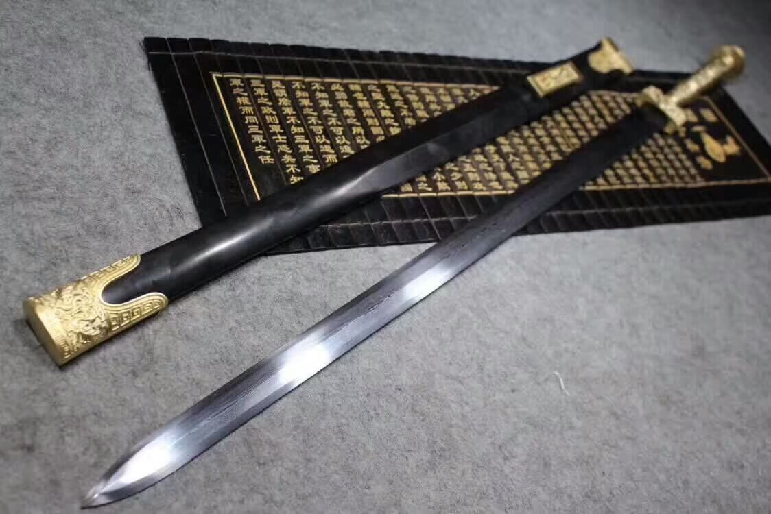 Han sword(Damascus steel blade,Black scabbard,Brass fittings)Length 41" - Chinese sword shop