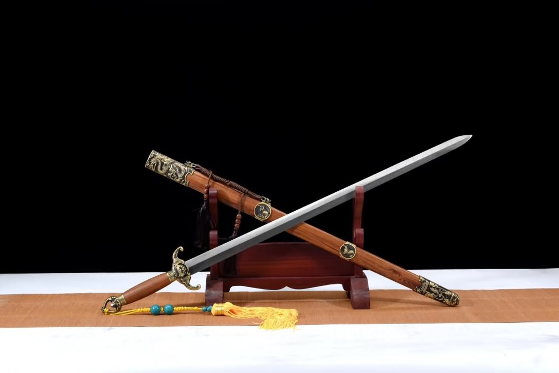 Bat sword,Damascus steel blade,Rosewood scabbard,Brass fittings - Chinese sword shop