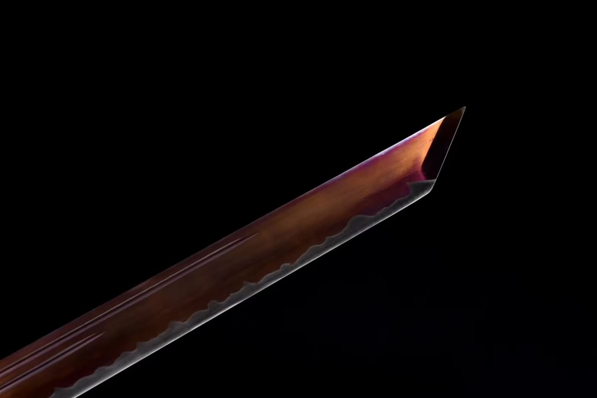 Red-Finished Tang Dao – Hand Forged High Manganese Steel Chinese Sword with Black Wrapped Handle and Studded Scabbard - Chinese Sword store
