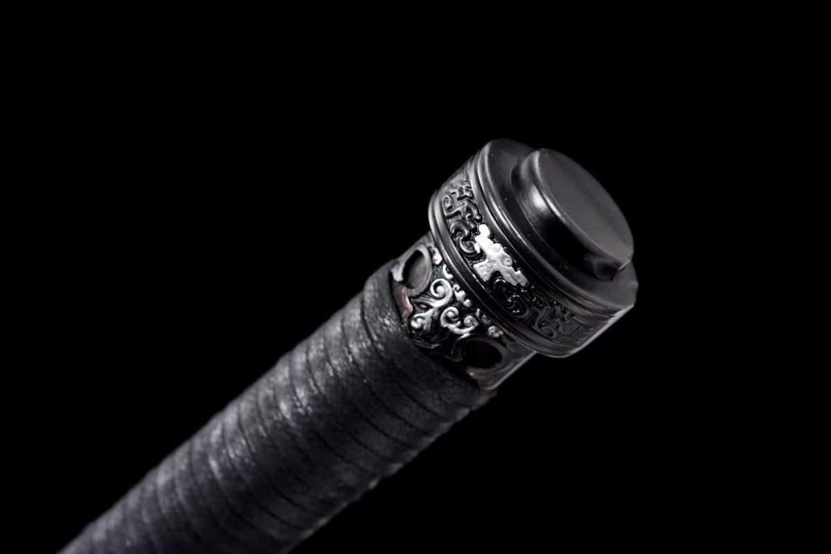 Red-Finished Tang Dao – Hand Forged High Manganese Steel Chinese Sword with Black Wrapped Handle and Studded Scabbard - Chinese Sword store