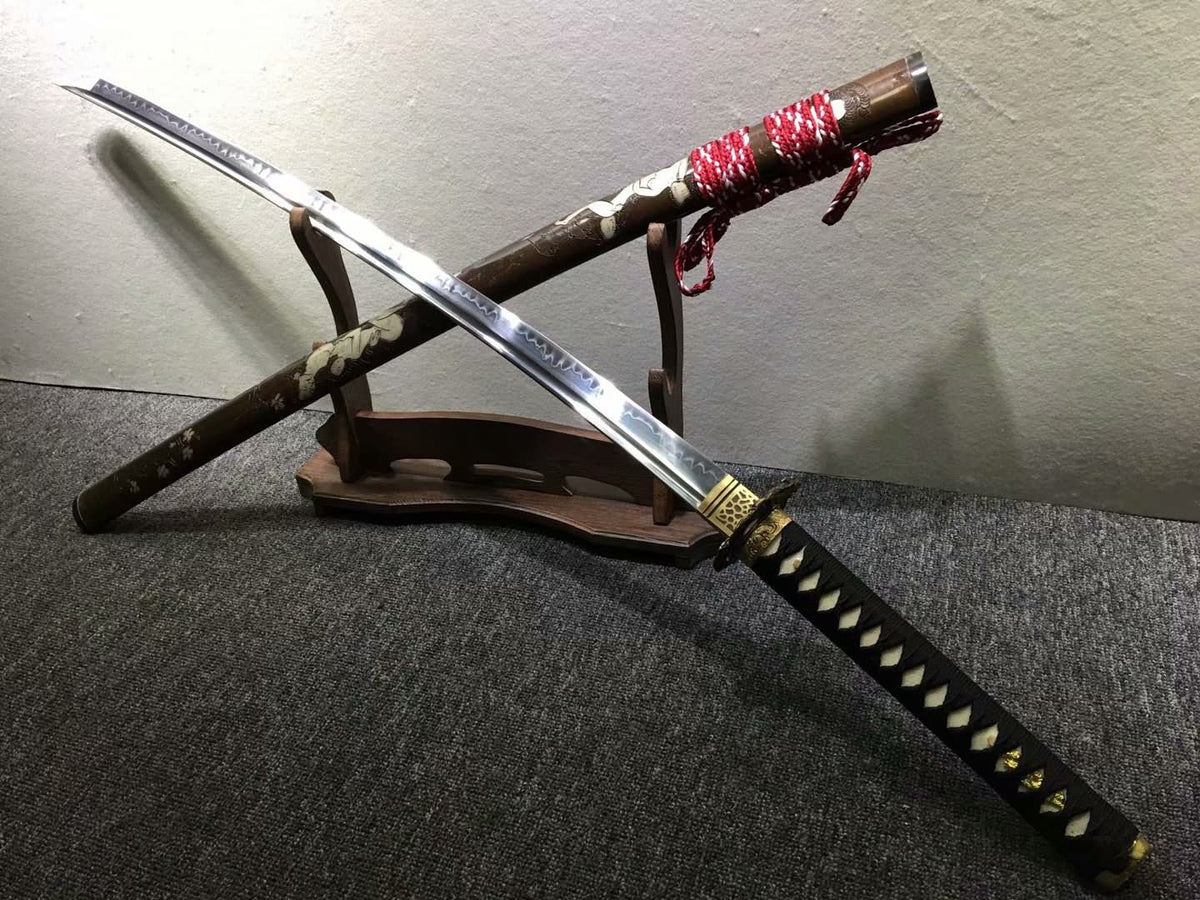 Katana,Hand forged,High carbon steel burn blade,Brass,Full tang,E - Chinese sword shop