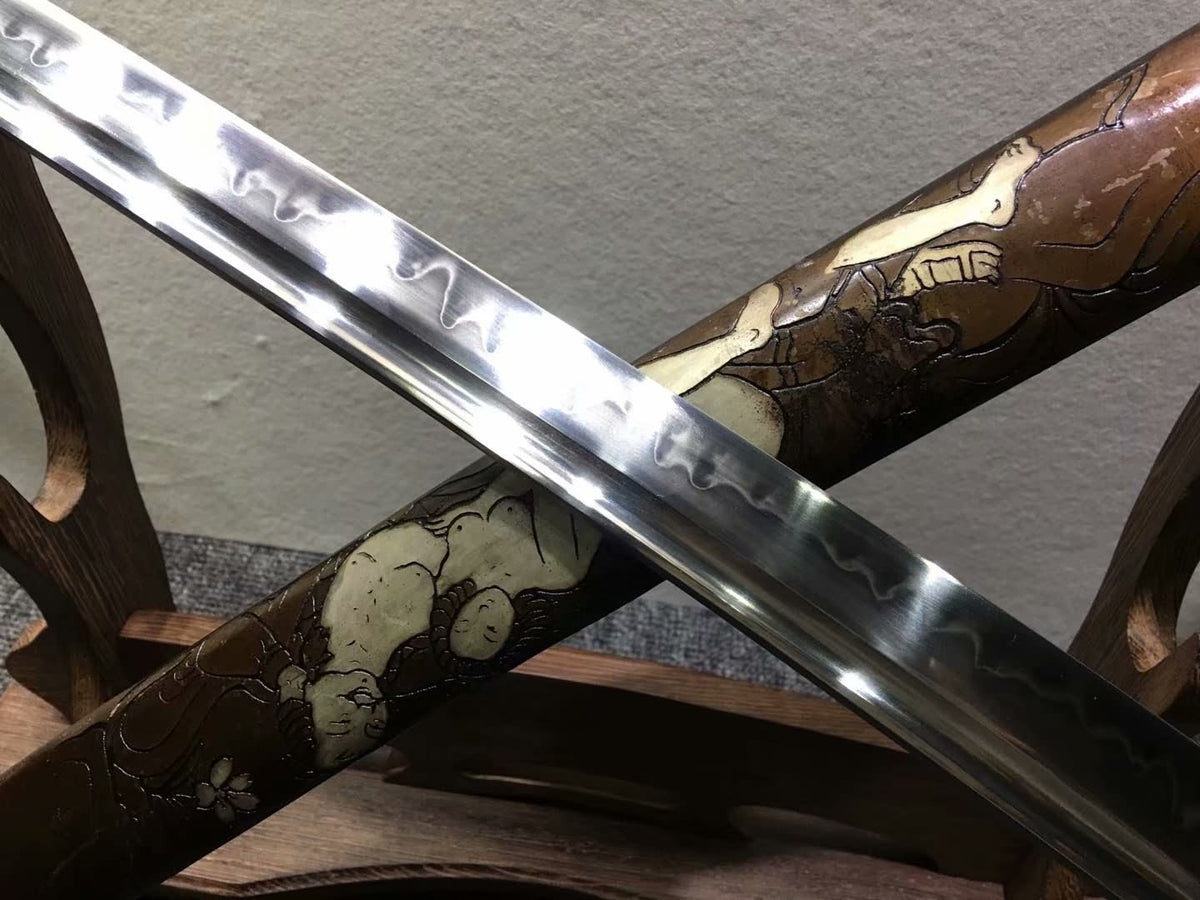 Katana,Hand forged,High carbon steel burn blade,Brass,Full tang,E - Chinese sword shop