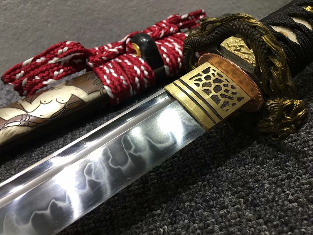 Katana,Hand forged,High carbon steel burn blade,Brass,Full tang,E - Chinese sword shop