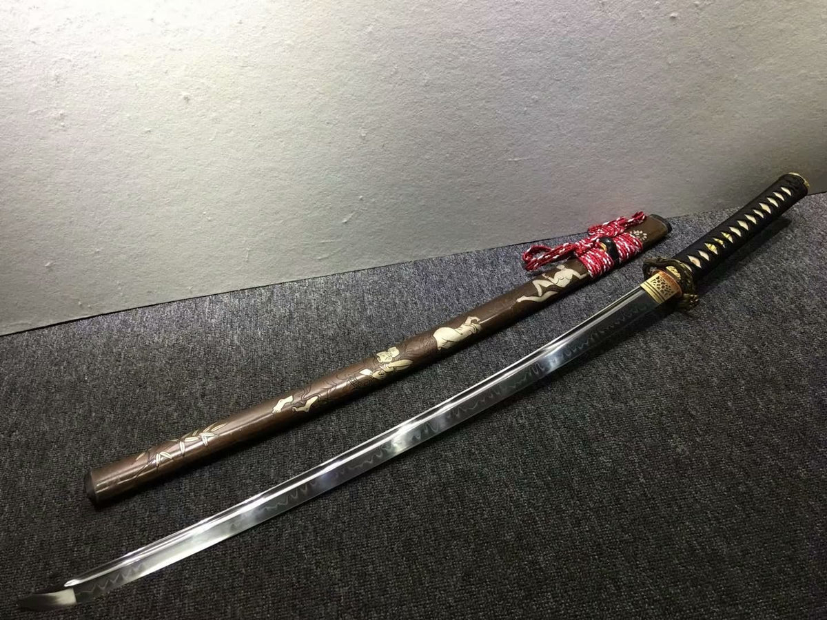 Katana,Hand forged,High carbon steel burn blade,Brass,Full tang,E - Chinese sword shop