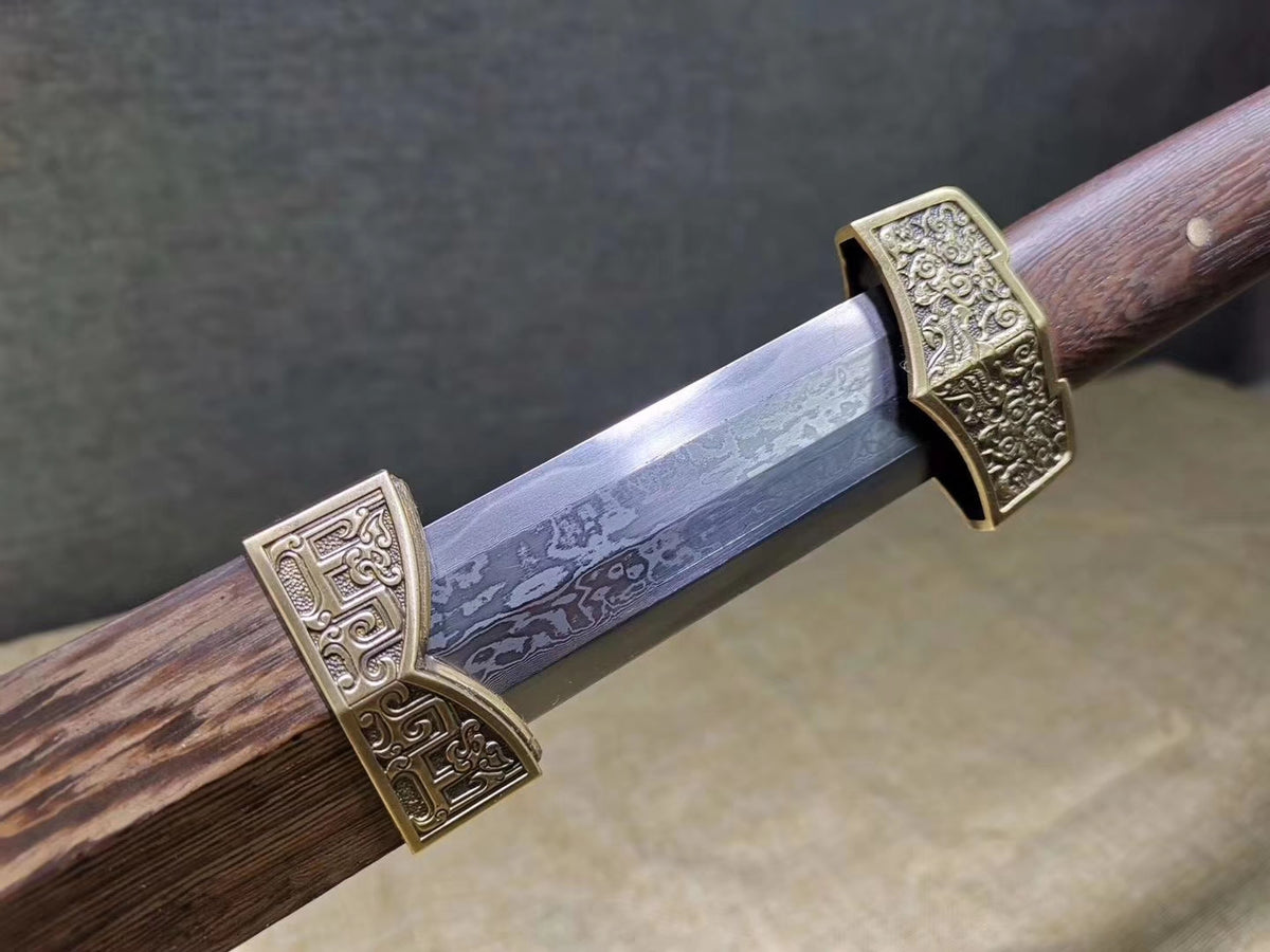 Han jian Swords,Handmade Art(Damascus Steel Blade,Brass Fittings) Heat Tempered,Full Tang,Chinese Sword - Chinese sword shop