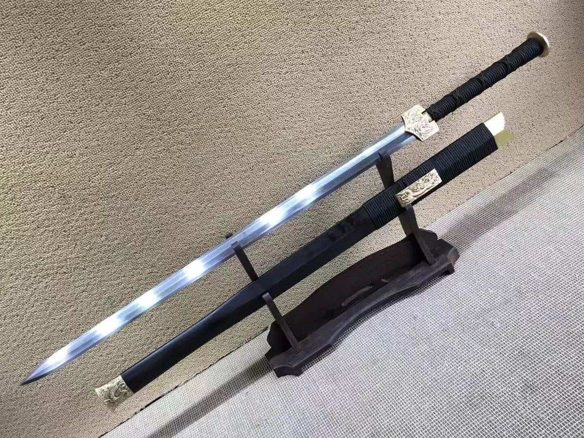 Han sword(Damascus steel bade,Black scabbard,Brass fittings)Length 41" - Chinese sword shop