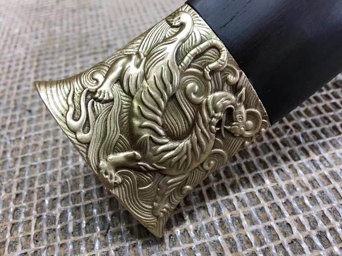 Han sword(Damascus steel bade,Black scabbard,Brass fittings)Length 41" - Chinese sword shop
