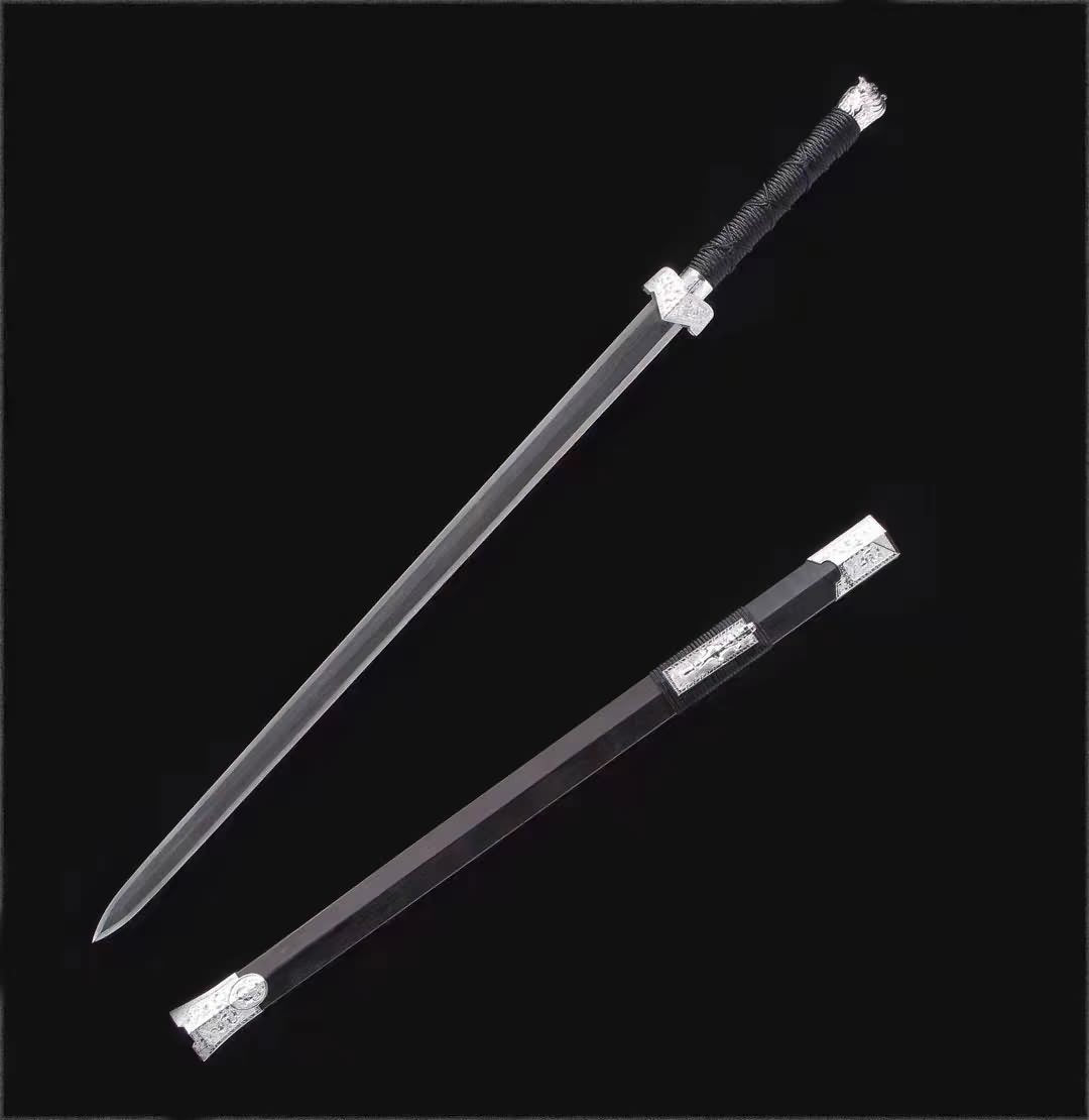 Han jian Forged Damascus Steel Blade Black Wood Scabbard Chinese sword