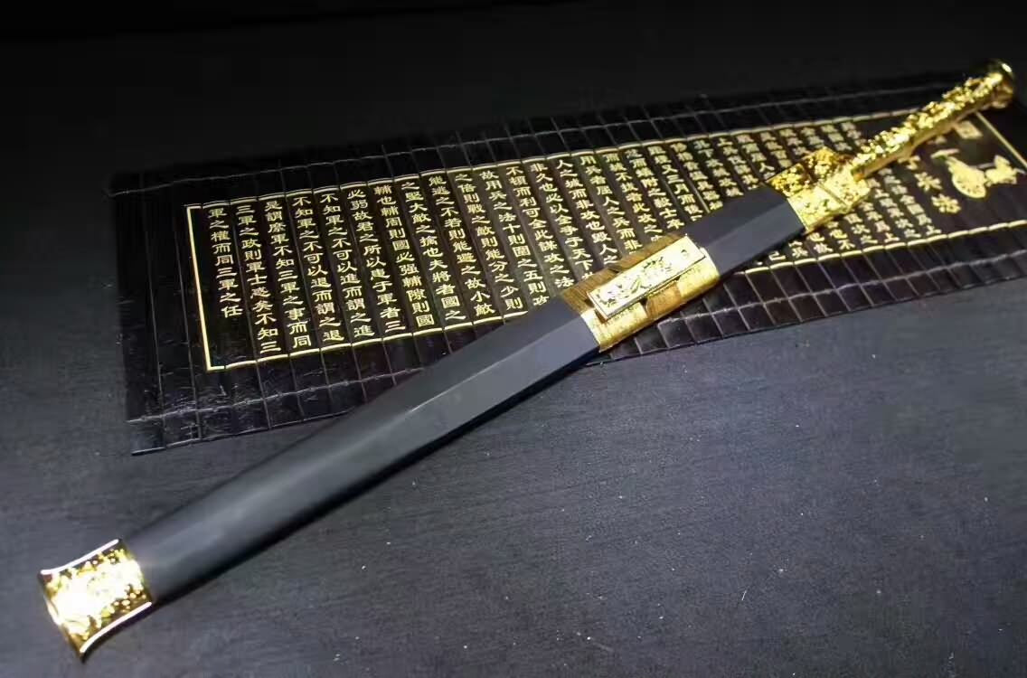 Han jian,Damascus Steel double groove blade,Black wood,Alloy handle - Chinese sword shop