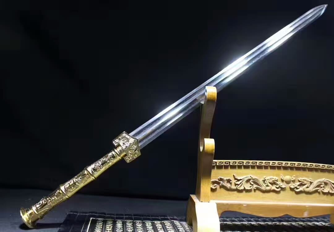 Han jian,Damascus Steel double groove blade,Black wood,Alloy handle - Chinese sword shop