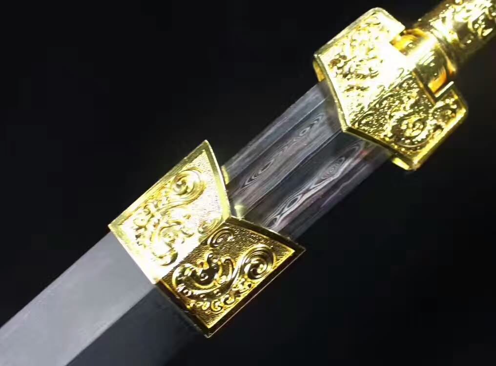 Han jian,Damascus Steel double groove blade,Black wood,Alloy handle - Chinese sword shop
