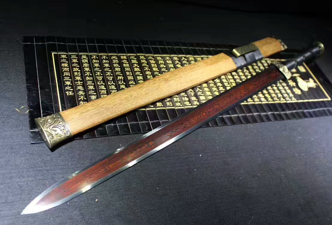 Han sword(Damascus steel red blade,Rosewood,Alloy)Hand forged - Chinese sword shop